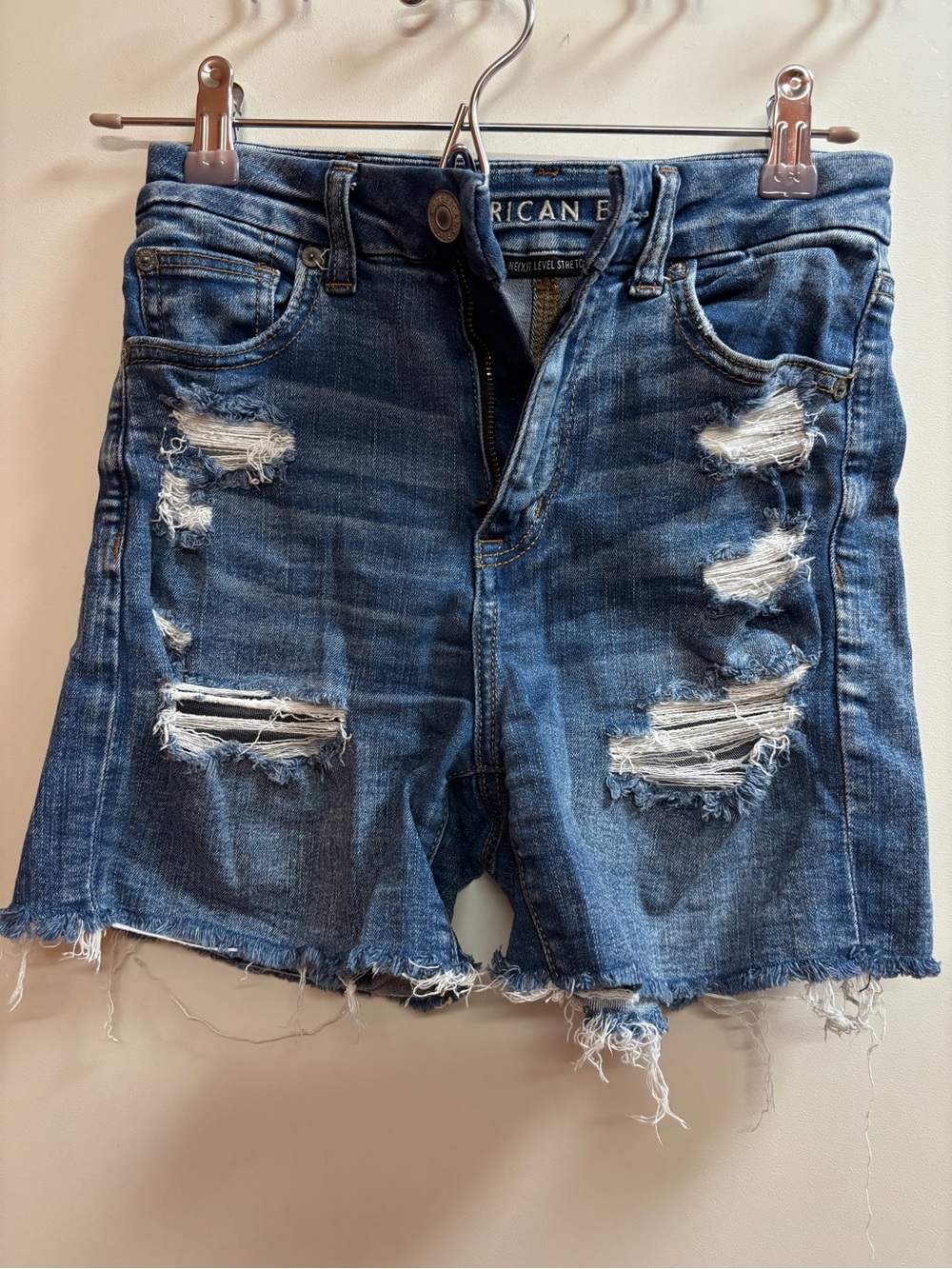 American Eagle Outfitters Ripped Dark Blue Denim Jean Shorts